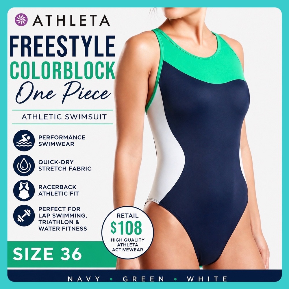 Athleta Swim Freestyle Colorblock One Piece Swimsuit Water Sports‎ Resort L/36